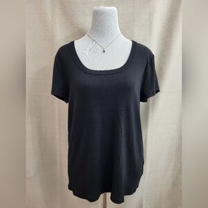 Talbots Women's Black Cap Sleeve Ribbed Knit Casual Top Stretch Size XL